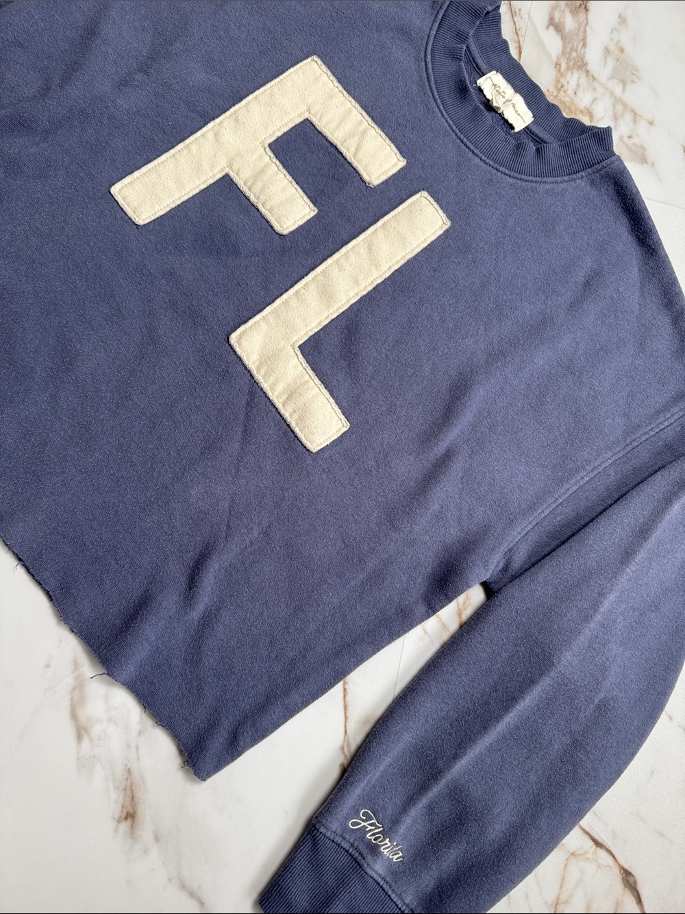 State of Mine FL Nautical Cropped Sweatshirt Sz M Oversized Loungewear Comfy